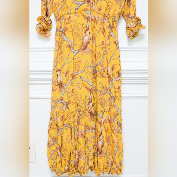 Johanna Ortiz x H&M Yellow Floral Tiered Ruffle Maxi Dress Size M Boho Botanical - Picture 10 of 12